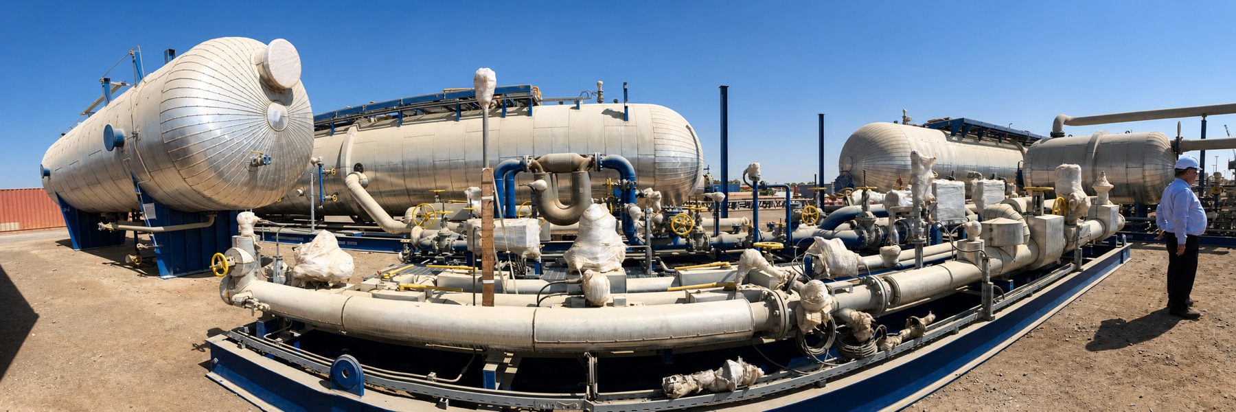 Insulated industrial processing vessels and piping at an engineering site